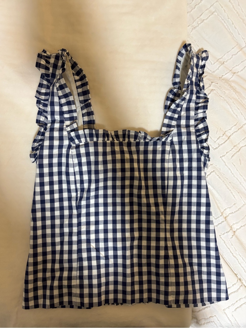 J. Crew Navy & White Gingham Ruffle-Strap Camisole